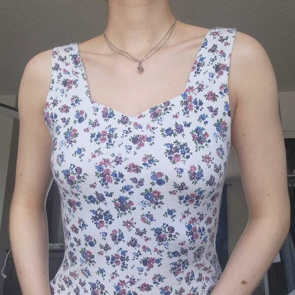 Vintage 90s dainty floral white and pink bodycon mini dress - Picture 1 of 16